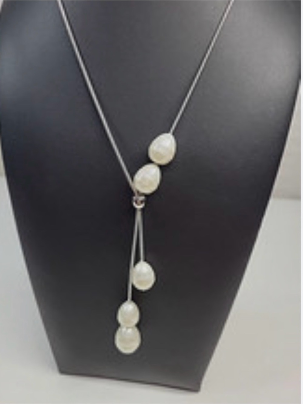 CHICO'S Long Siver Baroque Pearl Lariat Necklace